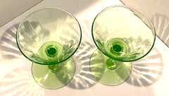 (2)- Tiffin 14196 Green Optic Cordial Goblets Sherbet Glasses 4.25” tall