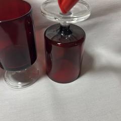 Set/4 Vintage MCM France Cavalier Ruby Red Short Stem Cordial Juice Wine Glass