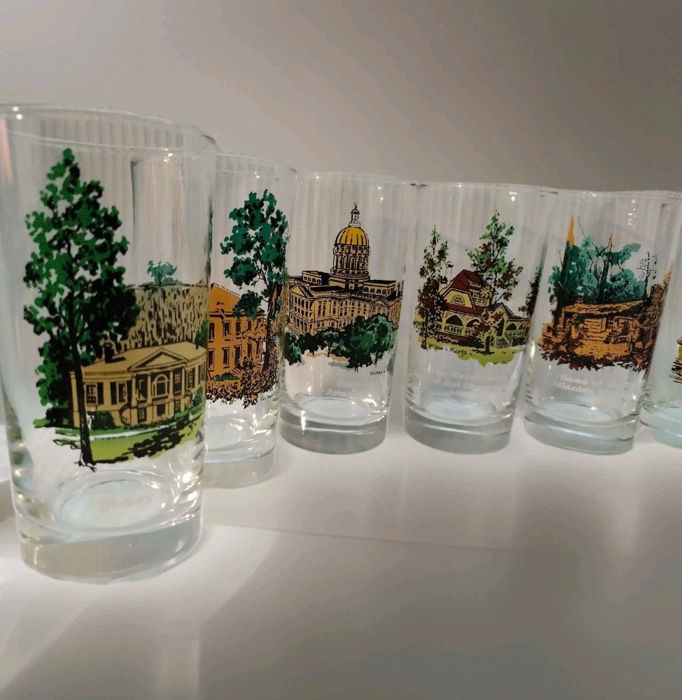 Vintage Libbey Wilbur G Kurtz Atlanta Historical Sites Highball Glasses Set of 8
