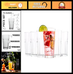 Set of 6 Thick Juice Glasses – 9.5 Oz Highball Tumblers, Dishwasher Safe, Heavy