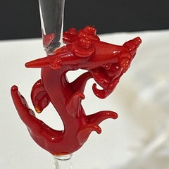 Murano Red Dragon Stemmed Glass Martini Wine Barware 9” vtg Hand Blown Art