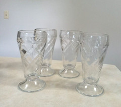 Malt Shop Shake Ice Cream Glass Glasses Swirl Pattern Vintage MCM Set 4 6.5″ H