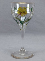 Theresienthal / Myers Neffe Hand Enameled Yellow Lily Flower & Gold Wine Glass A