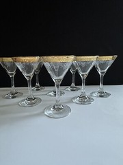 Cellini Martini Glasses Italy 1970’s Etched Crystal 24k Gold Rim Set of 8