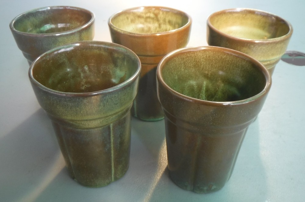 5 Frankoma Plainsman Prairie Green Satin  Glasses 8 oz