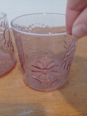 Pink Daisy Drinking Glasses Rose Pink Low Ball Set of 2 Floral Juice Glass Cups