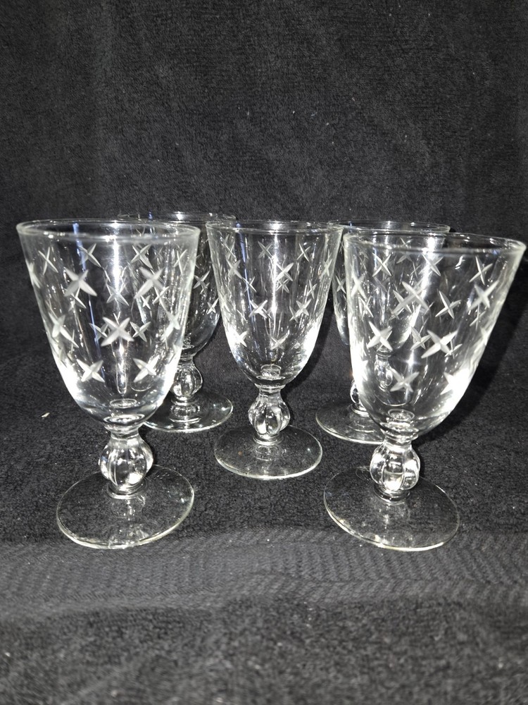 MCM Libbey Glass Clear Gray Cut 1oz Stardust 3003 Cordial Stem Excel Used Cond.