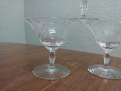 Vintage Fostoria Sherbet / Champagne Lot of 6 Glasses Etched Scroll Floral Swags