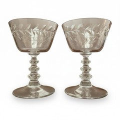 Vintage Tiffin Franciscan Woodstock Champagne Sherbet Glasses Cut Glass Pair