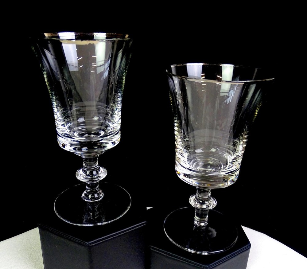 Gorham Crystal 6oz Cavalier Platinum Trim 2 Pc Clear 5 1/2″ Wine Glasses 1965-74