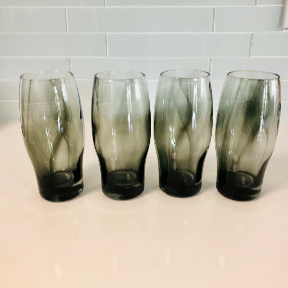 LIBBEY PERCEPTION BLACK/SMOKE SWIRL ICED TEA GLASSES 6-1/2″ – 4 TOTAL