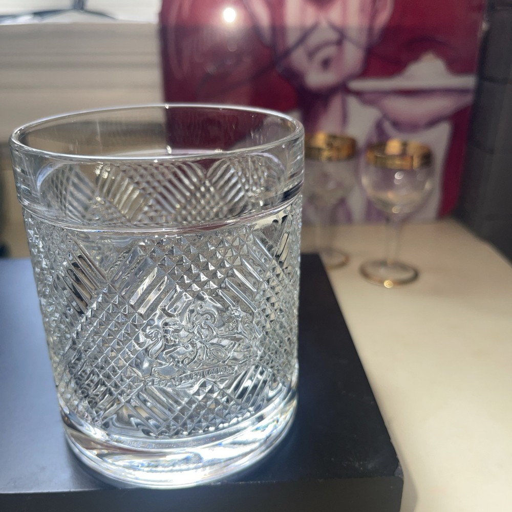 One (1) Ralph Lauren Safari Argyle Lion Crest Double Old Fashion Whiskey Glass