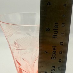 VTG Tiffin Flanders Pink Etched Poppy Water Goblet 8.25″ Ribbed Stem 15024 9oz