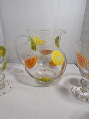 Laurie Gates Pitcher & 4 Glasses – Slice Pattern W/ Polka Dots