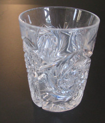 American Brilliant Cut Glass Tumbler 3 7/8″ Hobstar Fan Pattern 12 oz DOF R4