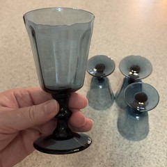 Set of 4 Lenox Antique Dark Blue 5” Wine Glasses Panels Wafer Stem Vintage EUC