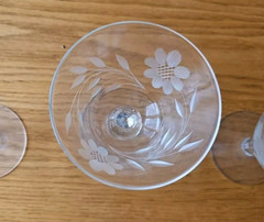 Crystal Etched Glass Sherbet Dishes Floral Design, Set of 3, 3.75″ Tall