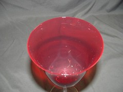 Beautiful 9″ Ruby Red Artglass Clear Stem Flared Tulip Goblet