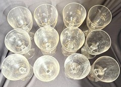 Set of 12 Vintage Reizart Crystal Parfait Glasses Cube Stem Etched Wheat Pattern