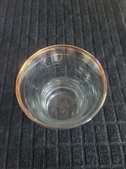 9 oz Gold Rimmed Flat Tumbler by Anchor Hocking Vintage • 4⅝» Tall