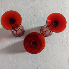 Set Of 3 Ruby Red Cut To Clear 3 1/2″ Aperitif Cordial Glasses