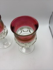Kings Crown Set 2 Tiffin Ruby Red Flash Thumbprint Goblets 5.75”Tall 3” Round