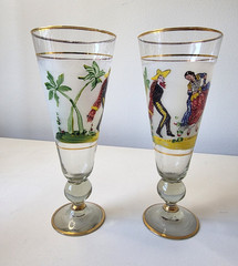 Vintage MCM Mexican Pilsner Beer Glasses Hand Painted Gold Rim Barware Jarabe
