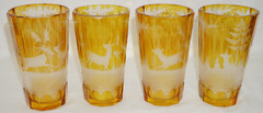 Moser Bohemian Amber Cut to Clear (4) Highball Glasses, 5 3/8″ (Lot B) (G42)