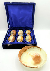 Handmade ONYX MARBLE STONE Goblets Set 6pc in Case 2.75″ Each + 6″ Bowl