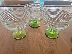 3 Unique Vintage Swirl Neon Green Used Bowls in Good Condition.