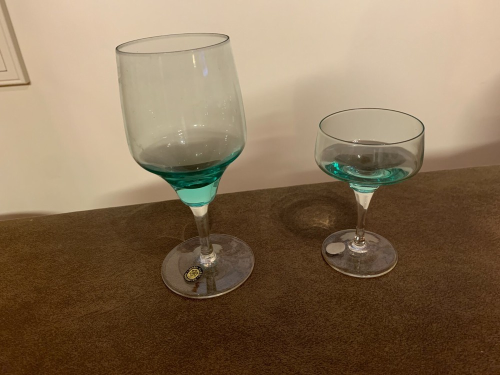 Sasaki Aqua Harmony Water Goblet & Sherbet/Champagne Stem NOS-EX COND
