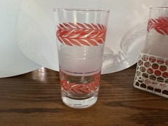 Vintage Libby Pink Vine Drinking Glasses With White Metal Caddy MCM