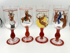 Pottery Barn Rainbow Mountain Reindeer Christmas Handpainted Goblets