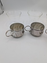 Vtg Borosilicate Glass Cup Set (3) W/ Swirled Metal Base Jenaer Glas Otto Schott
