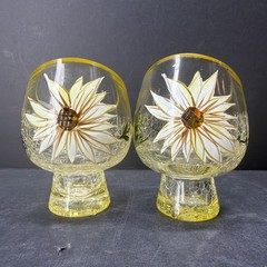 Vintage Pair of Mann’s Hallmark “Blowing Daisy” Slanted Pedestal Goblets