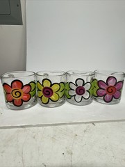 VTG Homemade Flower Juice Glasses Set of Four Red, yellow, purple white