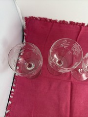 Vintage Fine Floral Cut Crystal Wine Goblets Glasses set of 5