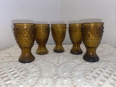 VTG Amber Cordial Liqueur Shot Glass Set Of 5 Glasses 3″ Tall