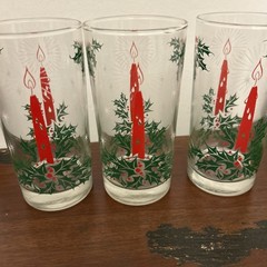 Vintage 1960’s Christmas Libbey Holly Candle Drinking Glasses 12oz Set 3