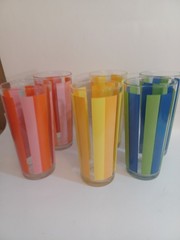 Vintage Summertime Rainbow Striped Set Of Six Tumblers Pre-owned 6.5 Inches