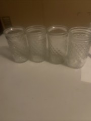 Set of 4 Anchor Hocking Quilted Jelly Jars/Diamond Point Glass (Z23). See Video