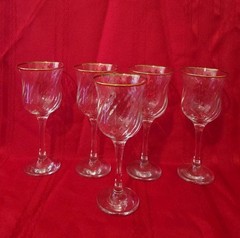 VINTAGE Of 5 Circleware Maxim Gold Rim Swirl 7.5” Wine Glasses Goblets
