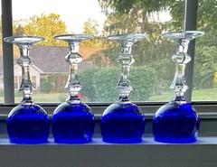 (4-pc) Gusevsky RUSSIAN Crystal Cobalt Blue Cordial Wine Glasses 5-1/4” EXCLT