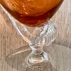 K Kahl Glass 1992 Art Glass Water Goblet Signed 6 PCs 6” & 6.5” Vtg Amber AS IS