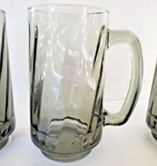 4 MCM Libbey Optic Swirl Smoke Glass Glasses Water Tea Beer Mugs With Handles.