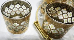 Culver Valencia 22K Gold Green Moroccan 6 Glasses Ice Bucket MCM Barware Set