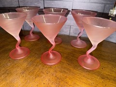 Vintage Libbey Satin Watusi Martini Glasses Set of 6 ALL PINK
