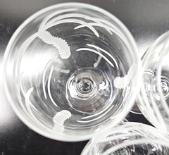 3) Rolf Glass Palm Tree All Purpose Wine Set Elegant Clear Cut Etch Stemware Lot