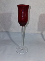 3 Hand Blown Crystal Ruby Red Mini Wine Glasses Goblets w/Clear Stem RARE Decor