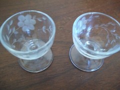 Set of 2 Cordial Aperitif Liqueur Stemmed Glasses Etched Floral 1.75″ Mini Stem